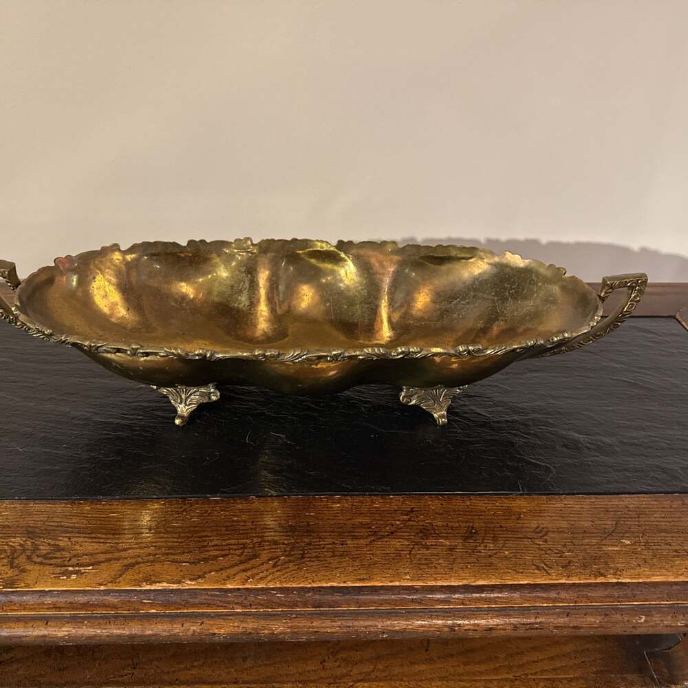 Vintage Large Brass Ornate Footed Bowl/Dish
